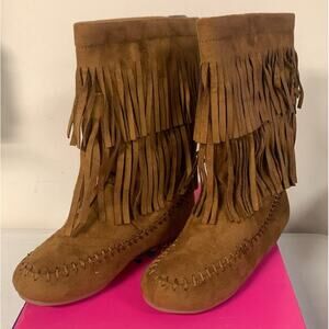 Rampage Girls Britt Fringe Boots For Little Kids Size 2M, Bree Chestnut